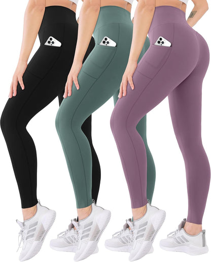 3 Pack High Waisted Leggings for Women-Soft Athletic Tummy Control Pants for Running Yoga Workout Reg & plus Size