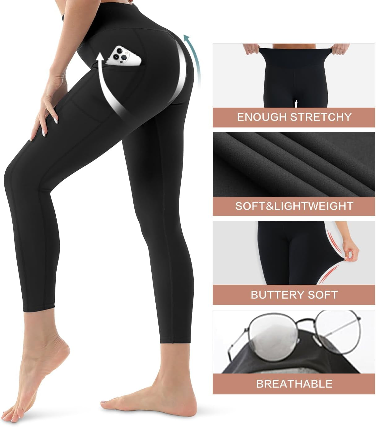 3 Pack High Waisted Leggings for Women-Soft Athletic Tummy Control Pants for Running Yoga Workout Reg & plus Size