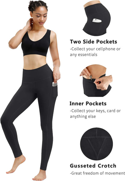 2 Pack High Waist Yoga Pants, Pocket Yoga Pants Tummy Control Workout Running 4 Way Stretch Yoga Leggings