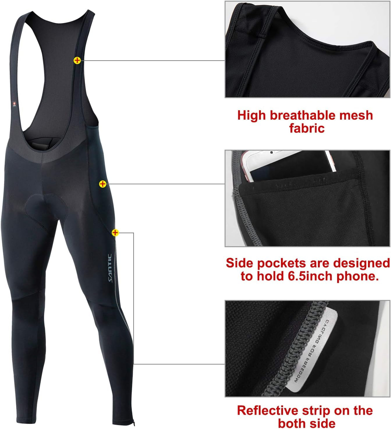 Cycling Bib Tights Men Padded Cycling Bib Pants Long Padded with Pocket